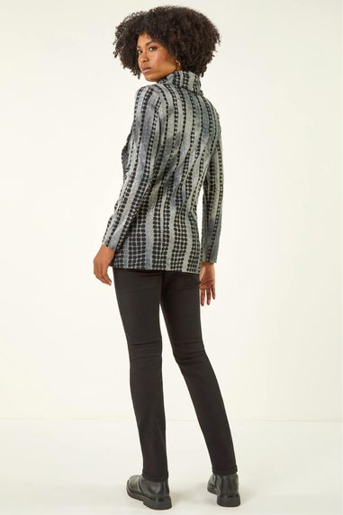 Roman Grey Cowl Neck Buttoned Top