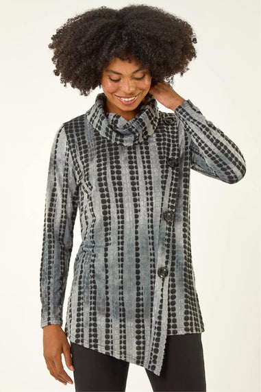 Roman Grey Cowl Neck Buttoned Top