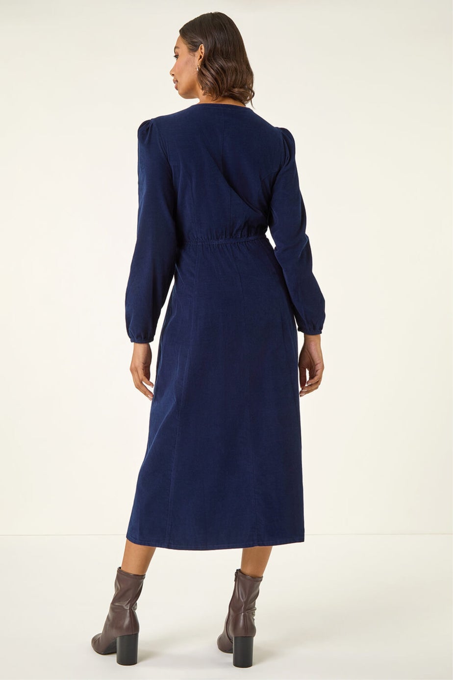 Roman Navy Corduroy Button Through Midi Dress
