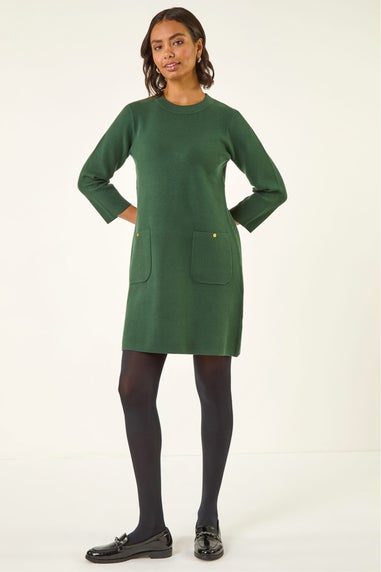 Roman Dark Green Patch Pocket Knit Dress
