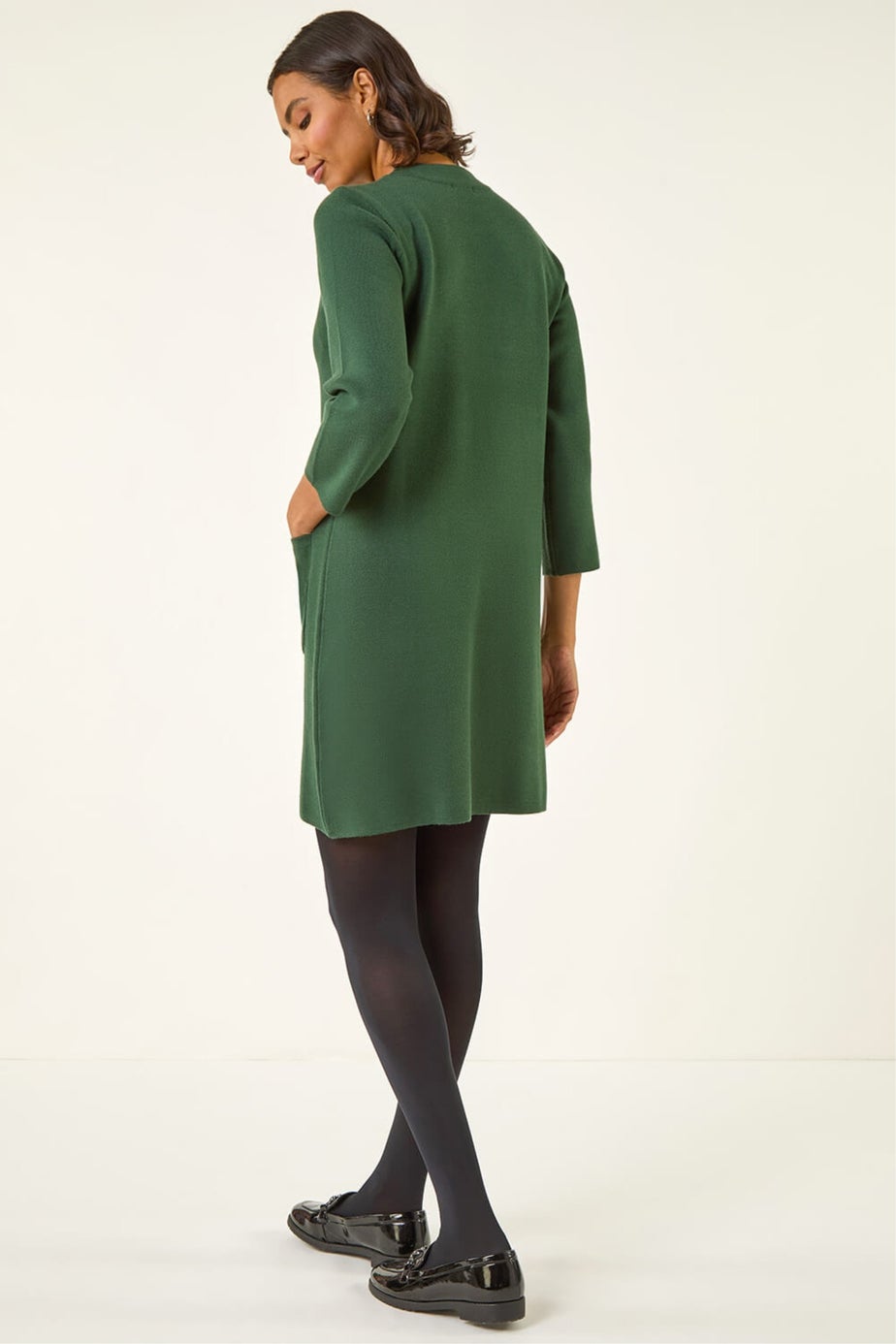 Roman Dark Green Patch Pocket Knit Dress