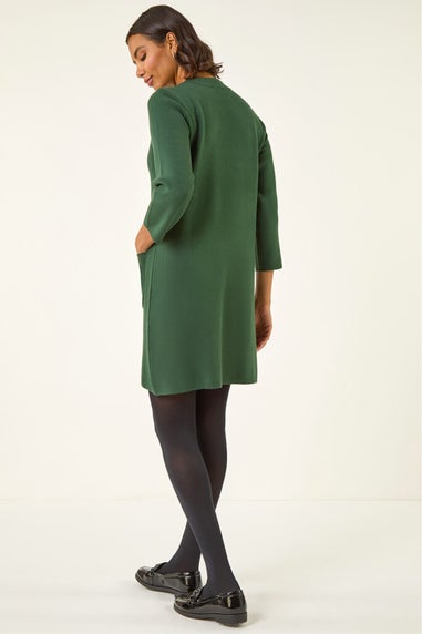Roman Dark Green Patch Pocket Knit Dress