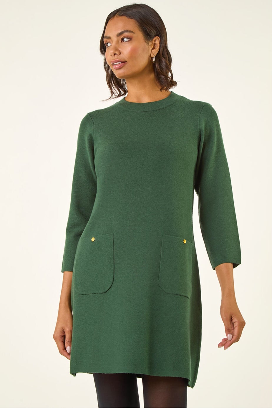 Roman Dark Green Patch Pocket Knit Dress