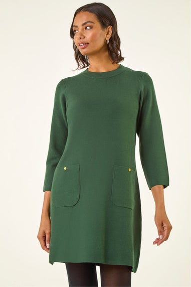 Roman Dark Green Patch Pocket Knit Dress
