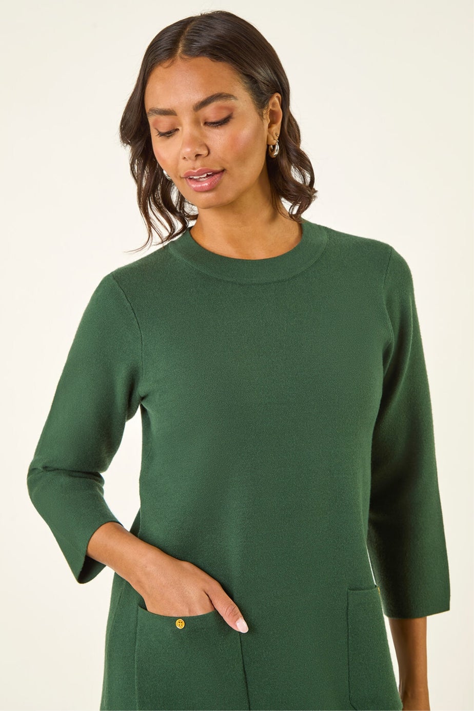 Roman Dark Green Patch Pocket Knit Dress