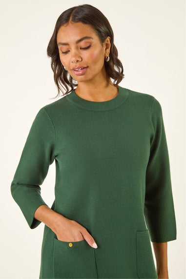 Roman Dark Green Patch Pocket Knit Dress