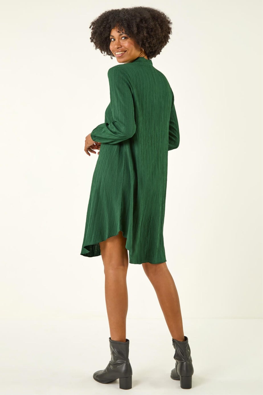 Roman Green Textured V-Neck Swing Dress