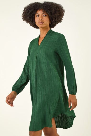 Roman Green Textured V-Neck Swing Dress