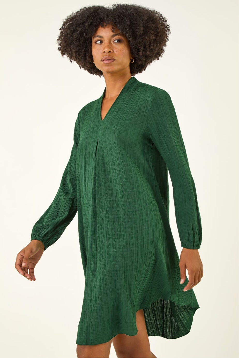 Roman Green Textured V-Neck Swing Dress