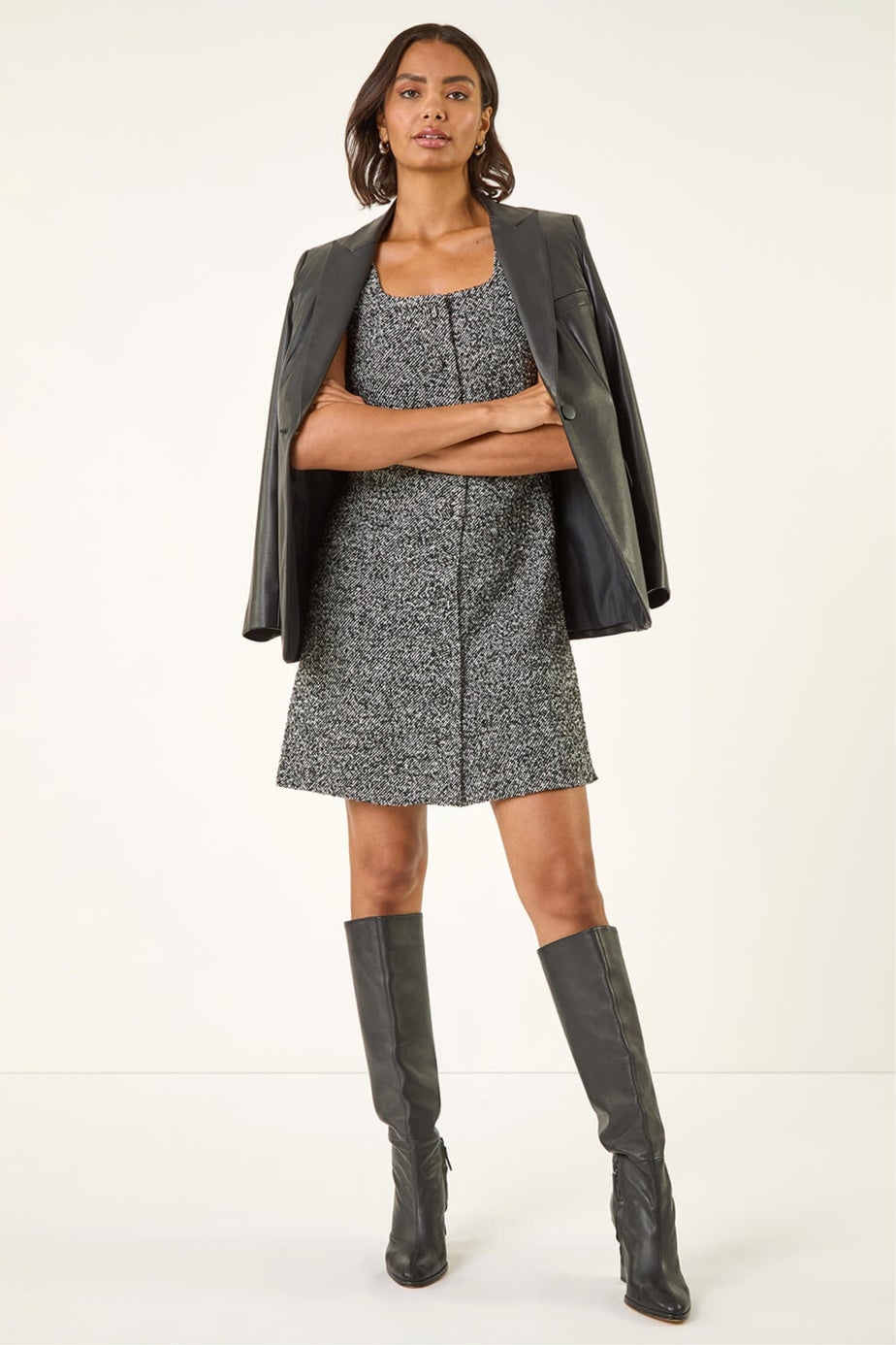 Roman Black Printed Button Pinafore Dress