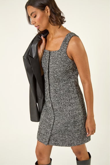 Roman Black Printed Button Pinafore Dress