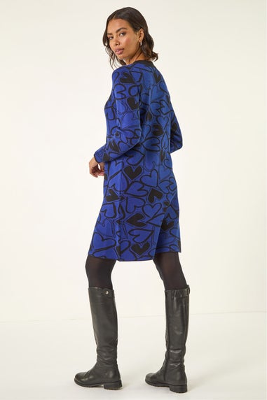 Roman Royal Blue Jacquard Heart Knit Dress