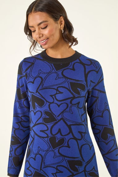 Roman Royal Blue Jacquard Heart Knit Dress