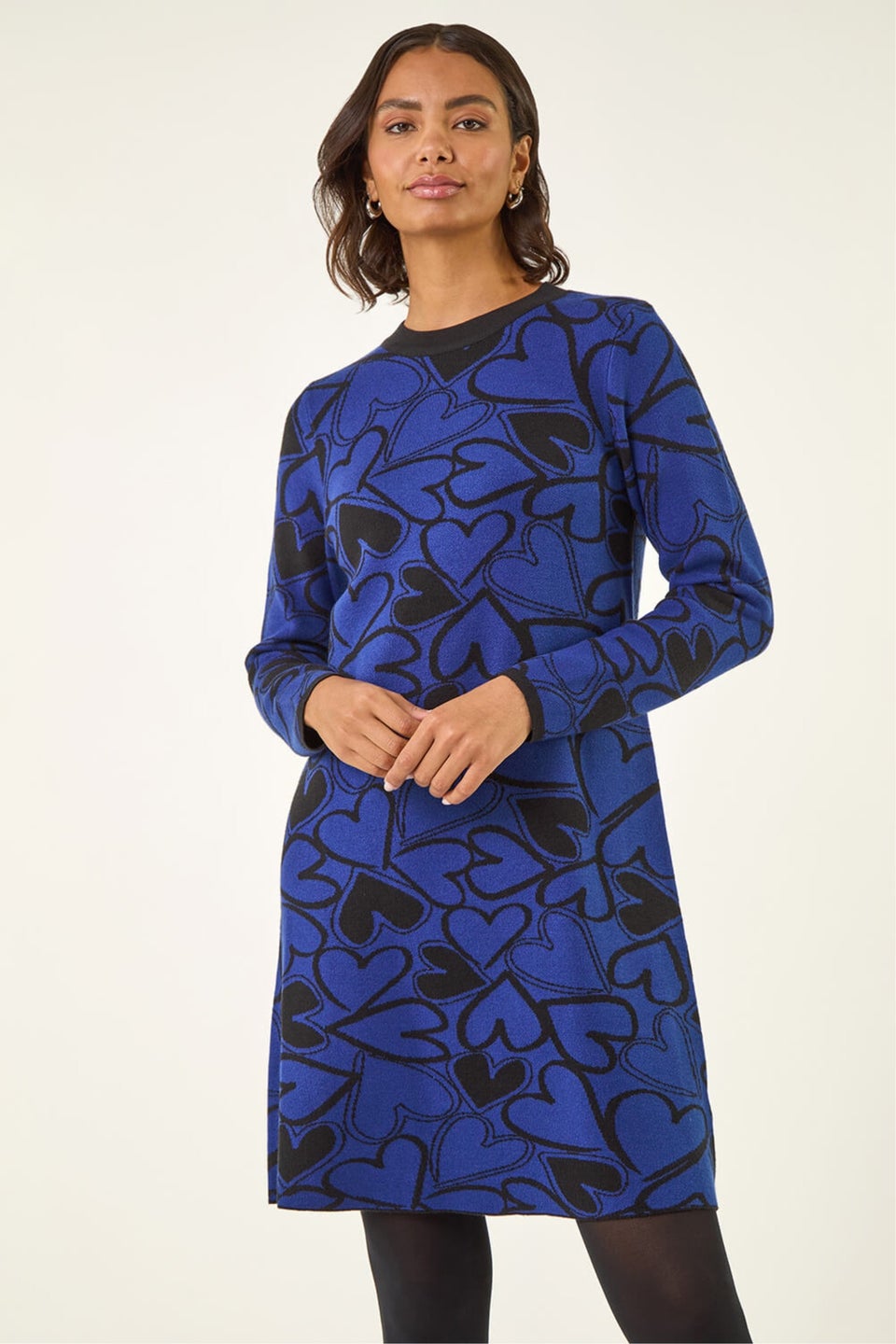Roman Royal Blue Jacquard Heart Knit Dress