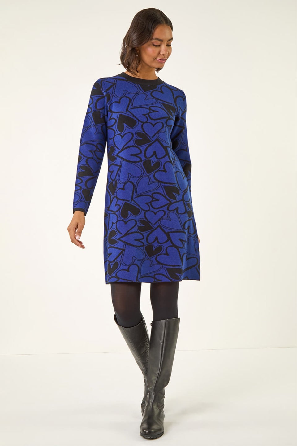 Roman Royal Blue Jacquard Heart Knit Dress