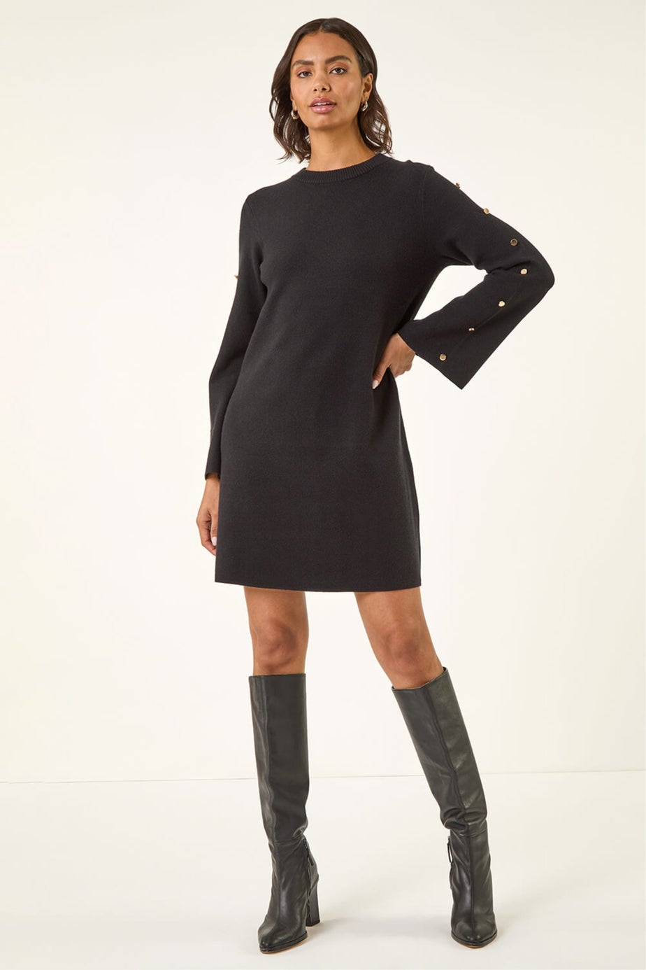 Roman Black Buttoned Knit Dress