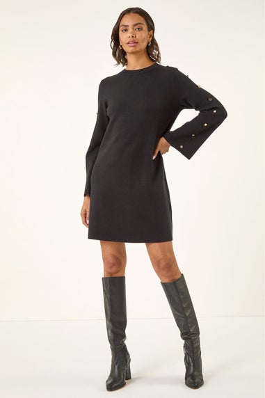 Roman Black Buttoned Knit Dress
