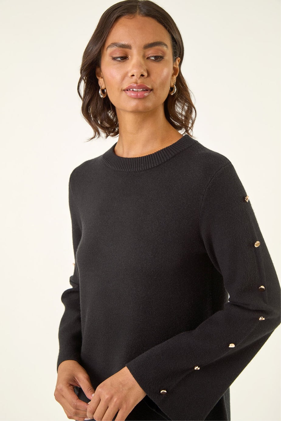 Roman Black Buttoned Knit Dress