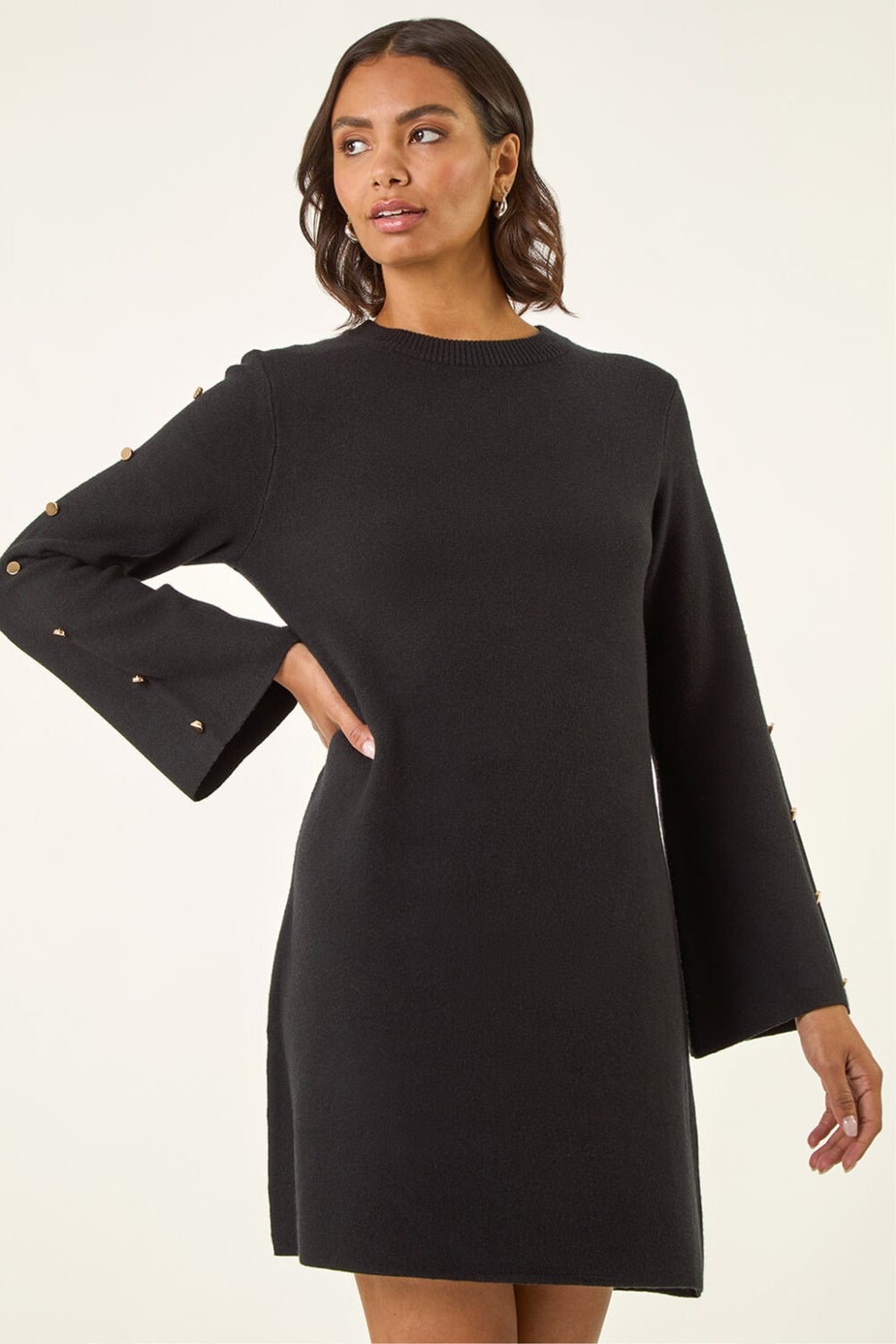 Roman Black Buttoned Knit Dress