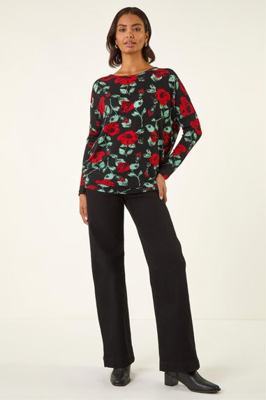 Roman Red Floral Print Banded Hem Top
