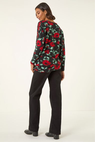 Roman Red Floral Print Banded Hem Top