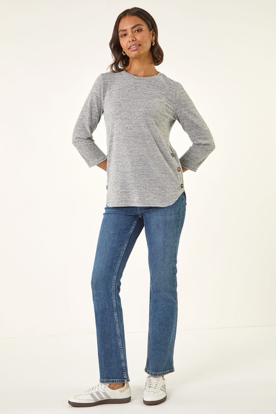 Roman Light Grey Curved Hem Stretch Top