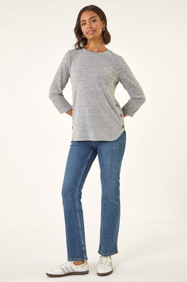 Roman Light Grey Curved Hem Stretch Top
