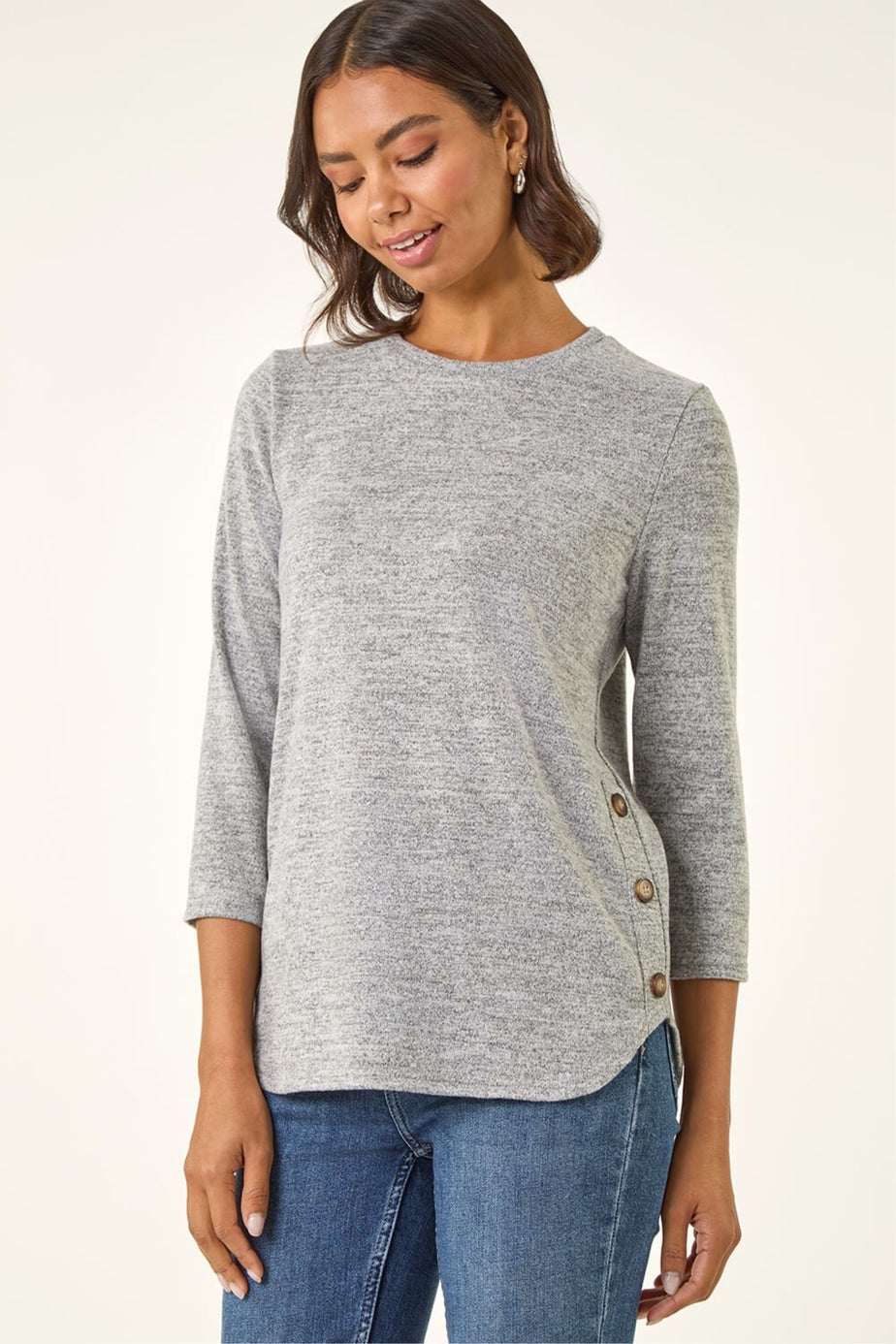 Roman Light Grey Curved Hem Stretch Top