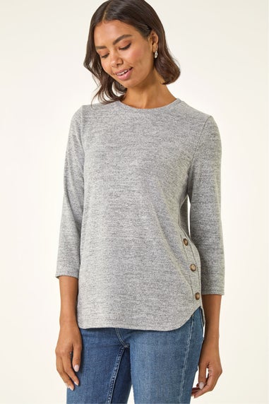 Roman Light Grey Curved Hem Stretch Top