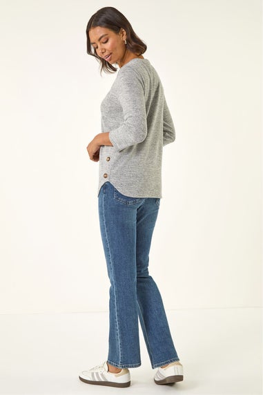 Roman Light Grey Curved Hem Stretch Top