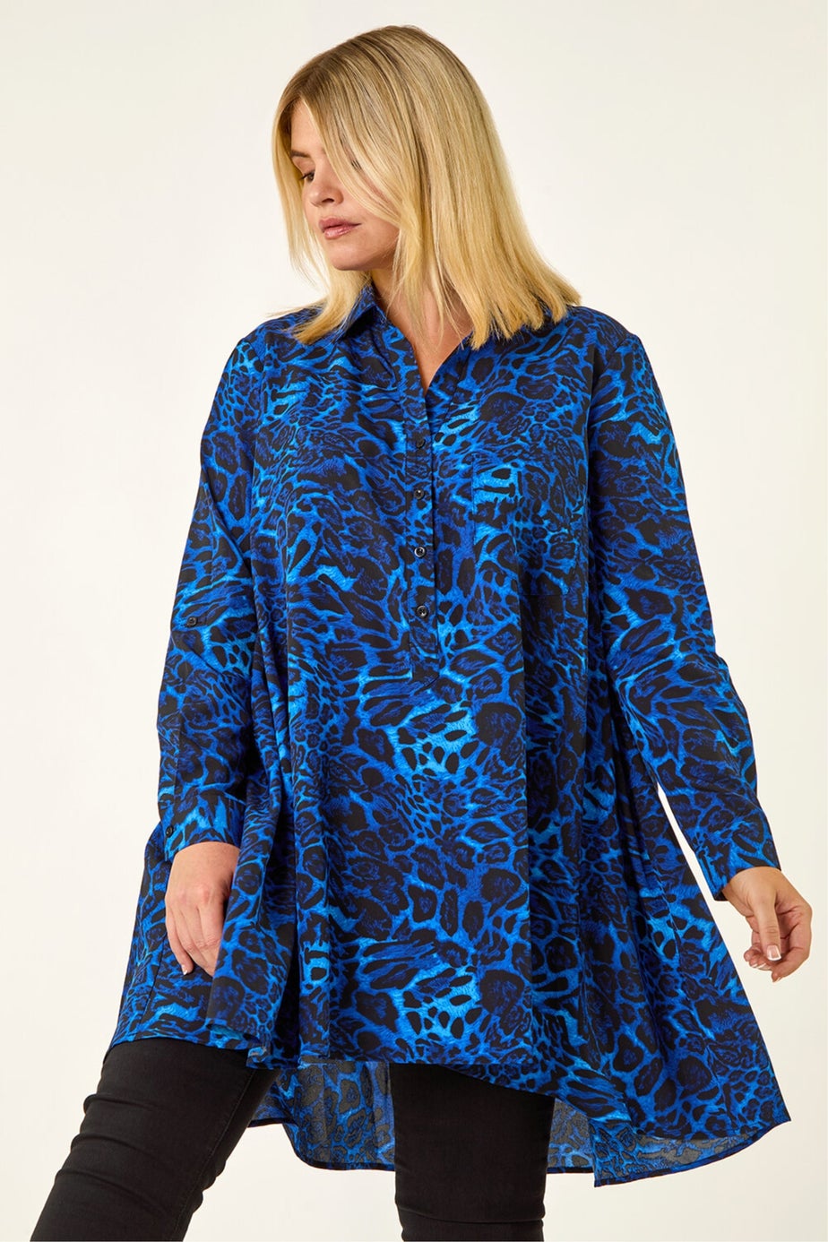 Roman Royal Blue Animal Print Longline Tunic Shirt