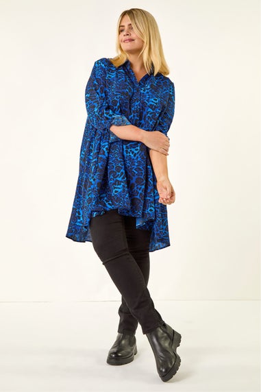 Roman Royal Blue Animal Print Longline Tunic Shirt