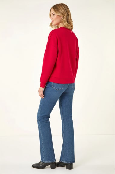 Roman Red Placement Print Jersey Stretch Top