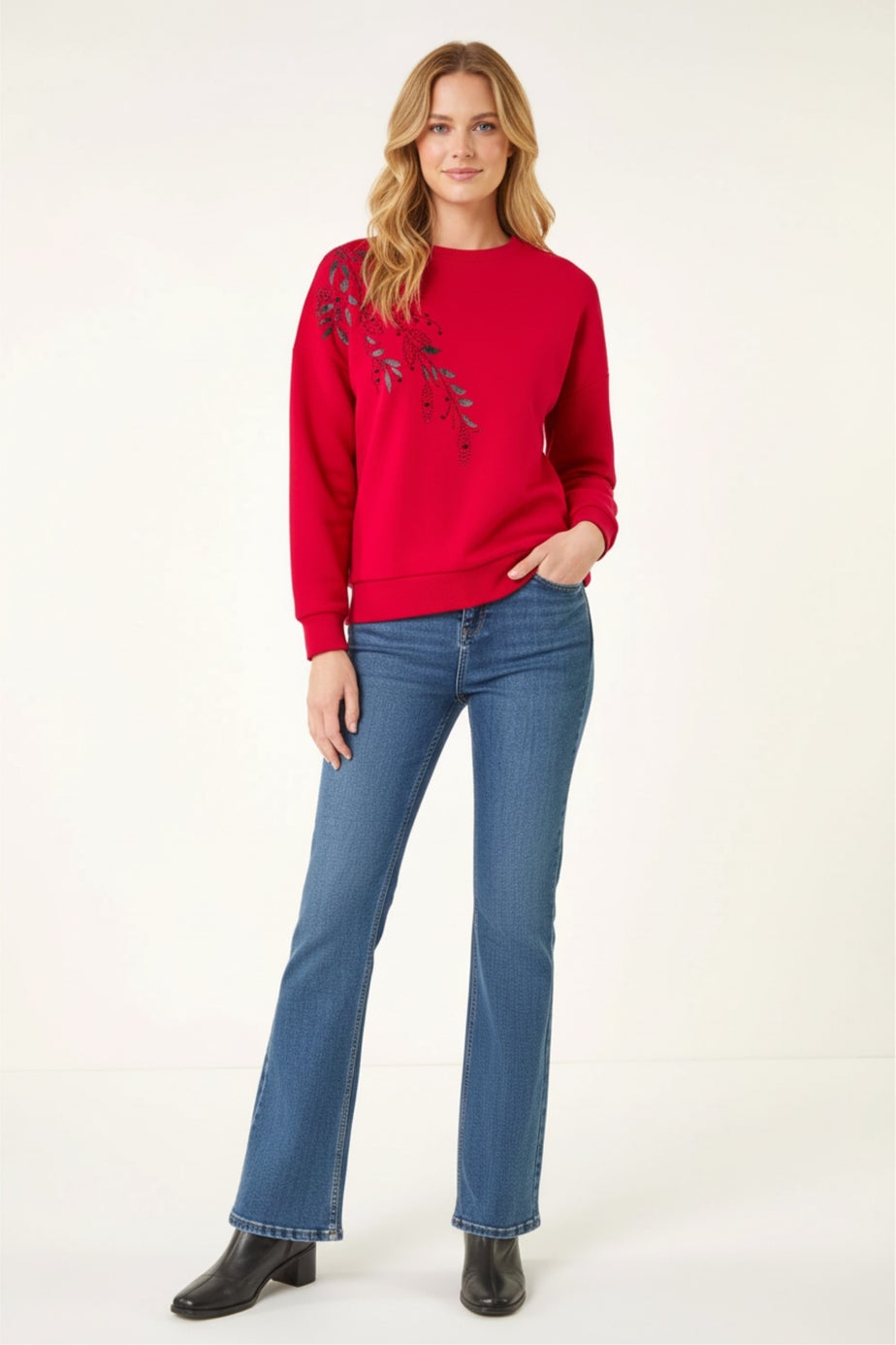 Roman Red Placement Print Jersey Stretch Top