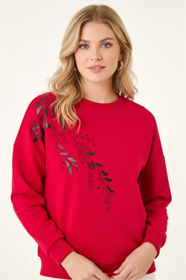 Roman Red Placement Print Jersey Stretch Top