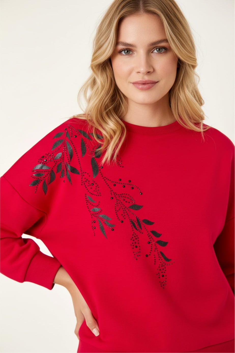 Roman Red Placement Print Jersey Stretch Top