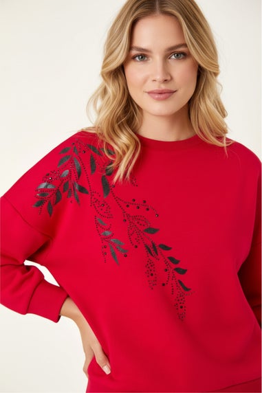Roman Red Placement Print Jersey Stretch Top