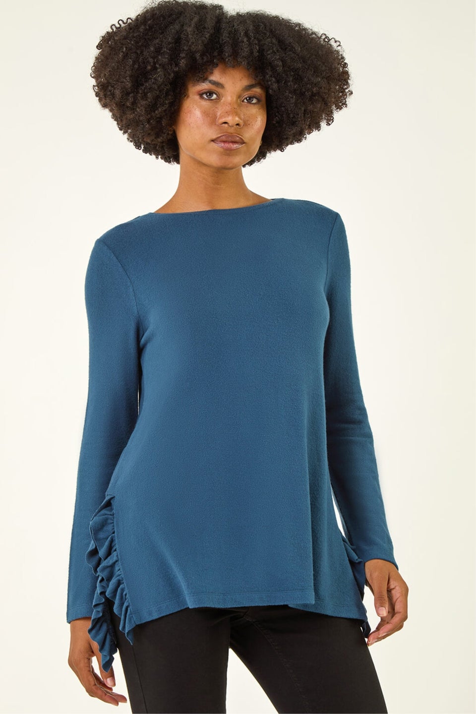 Roman Teal Soft Touch Side Ruffle Top