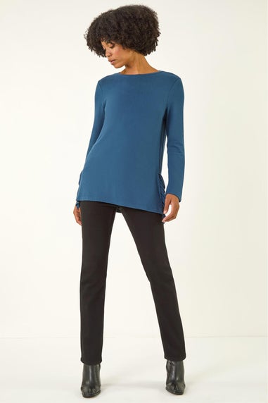 Roman Teal Soft Touch Side Ruffle Top