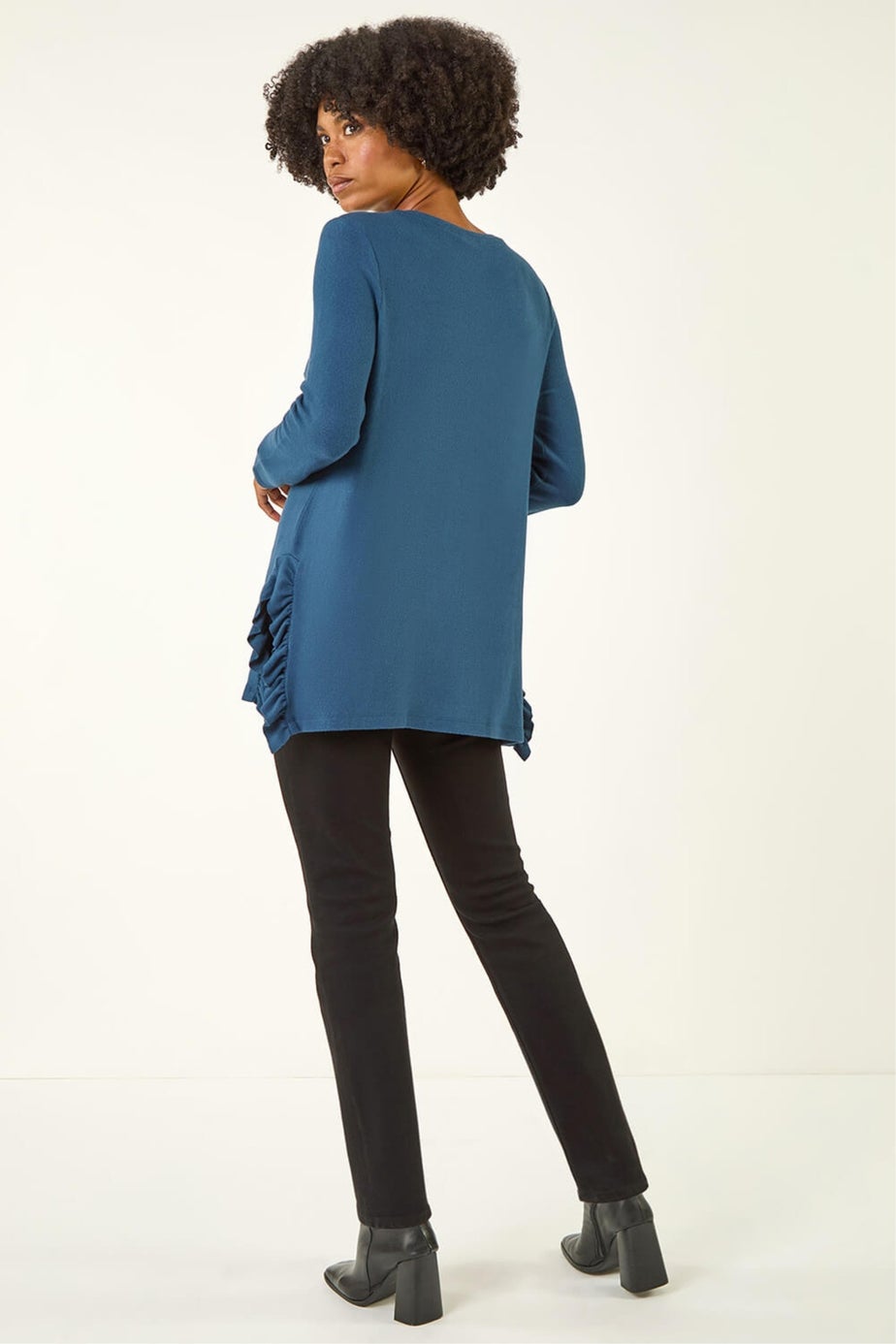 Roman Teal Soft Touch Side Ruffle Top