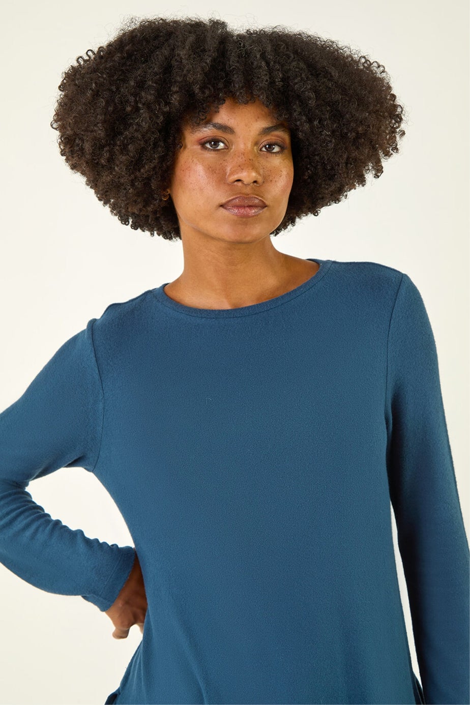 Roman Teal Soft Touch Side Ruffle Top