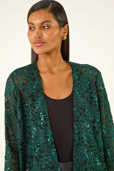 Roman Green Glitter Sequin Lace Top