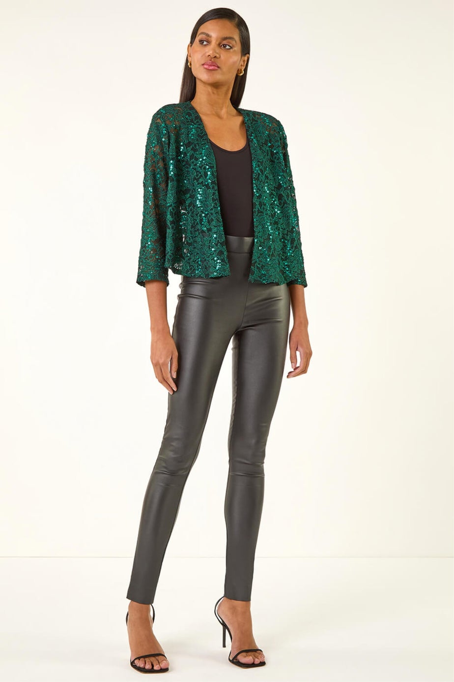 Roman Green Glitter Sequin Lace Top