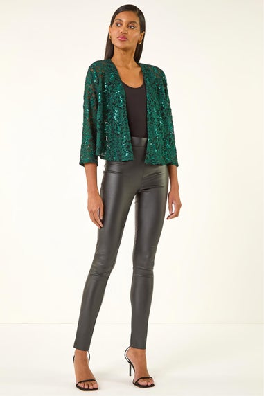 Roman Green Glitter Sequin Lace Top