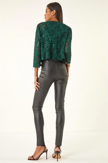 Roman Green Glitter Sequin Lace Top