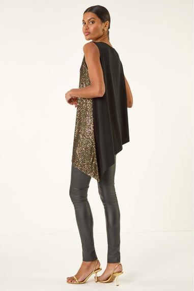 Roman Gold Sparkly Asymmetric Stretch Vest