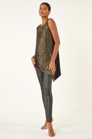 Roman Gold Sparkly Asymmetric Stretch Vest