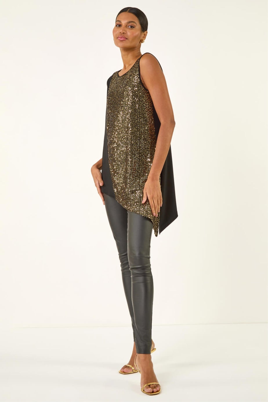 Roman Gold Sparkly Asymmetric Stretch Vest