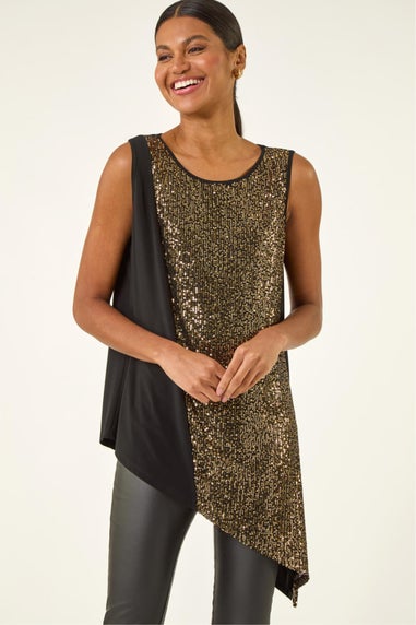 Roman Gold Sparkly Asymmetric Stretch Vest