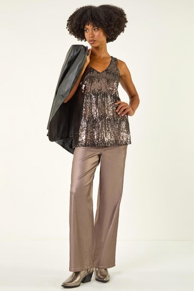Roman Taupe Sequin V-Neck Vest Top